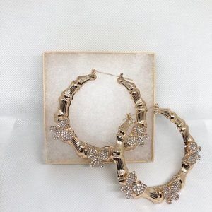 Butterfly Studded Bamboo Hoop Earrings